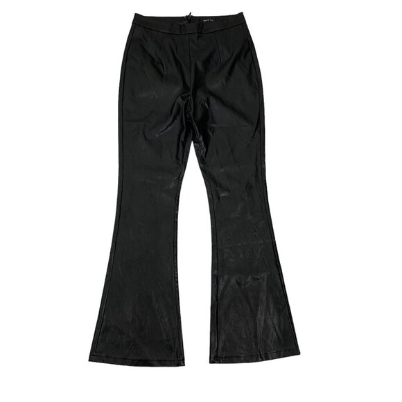 White Fox Large Black Faux Leather Bootcut Pants Side Zip Edgy - Picture 1 of 7